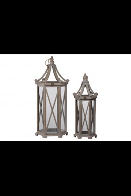 **NEW** SET OF 2 HEXAGON W/ CABRIOLE TOP  WOODEN LANTERNS SHIP PALLET ONLY[479386]